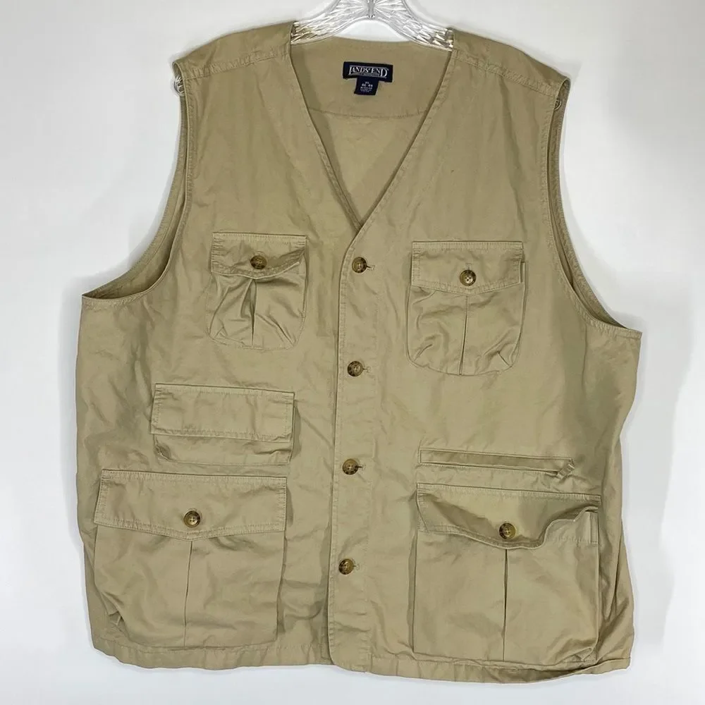 Lands' End Tan Safari Fishing Hunting Outdoors Vest XL